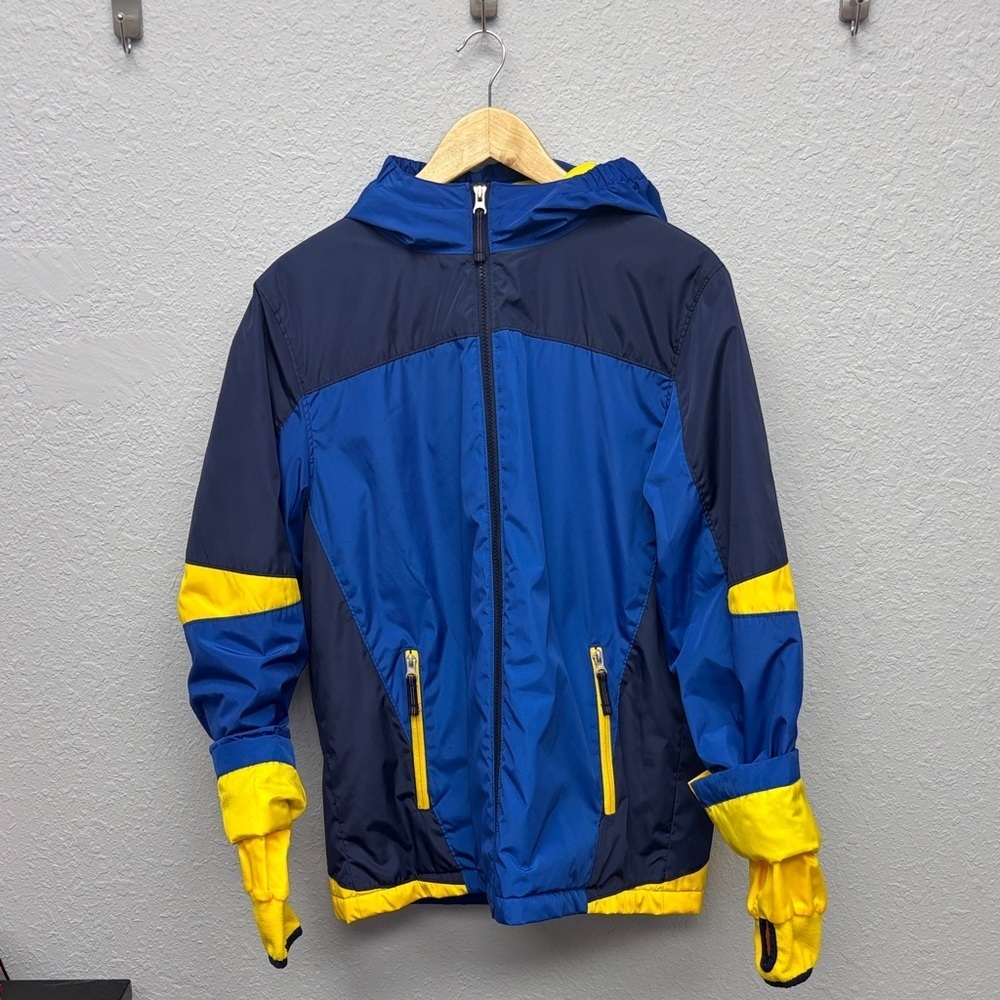 Lands' End Kids’ XL (18-24yo) Navy & Yellow Full Zip, Hooded Jacket